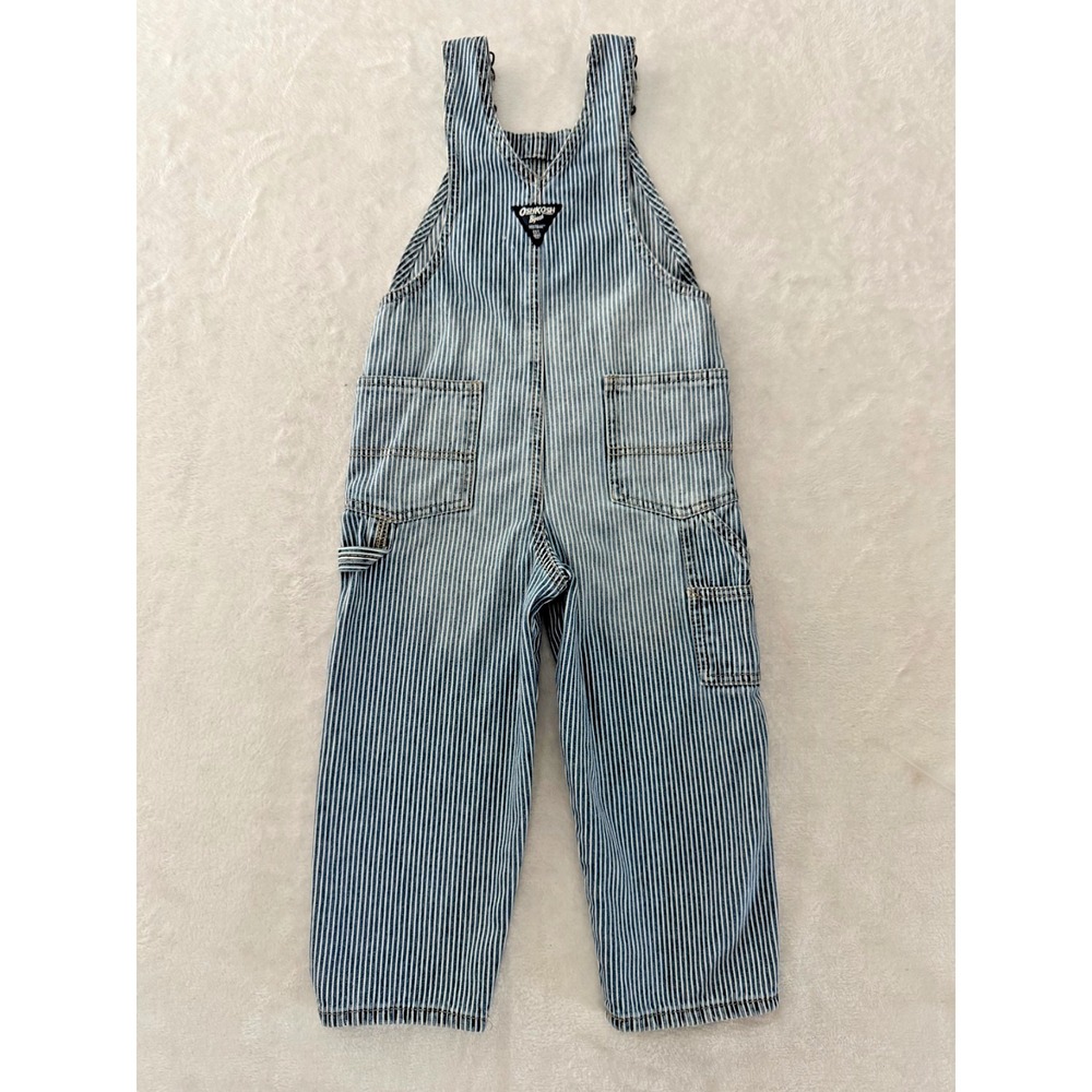 Vintage OshKosh B'Gosh Vestbak Hickory Stripe Overalls 4T Railroad Denim - Picture 2 of 13